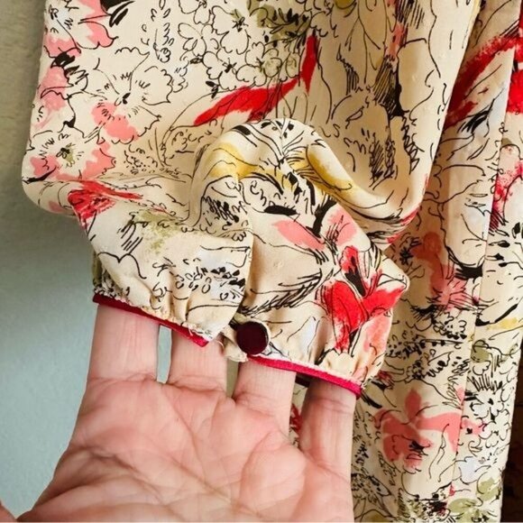 31 Sons de Mode Boho Floral Pleated Swing Flowy Round Neck Long Sleeves Size M - Picture 7 of 10